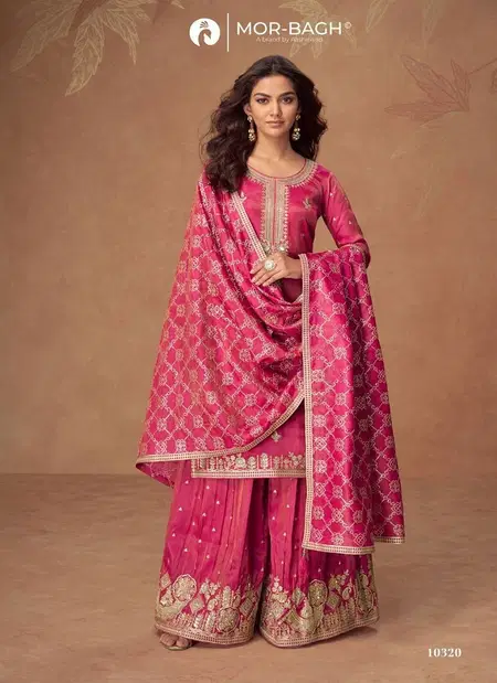 Pink Colour Radha By Aashirwad Mor Bagh Shimmer Silk Readymade Suits 10320 